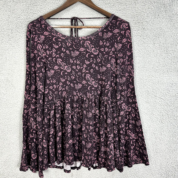 American Eagle‎ Top Womens Medium Floral Flare Sleeve Ruffle Boho Whimsigoth - Picture 1 of 8